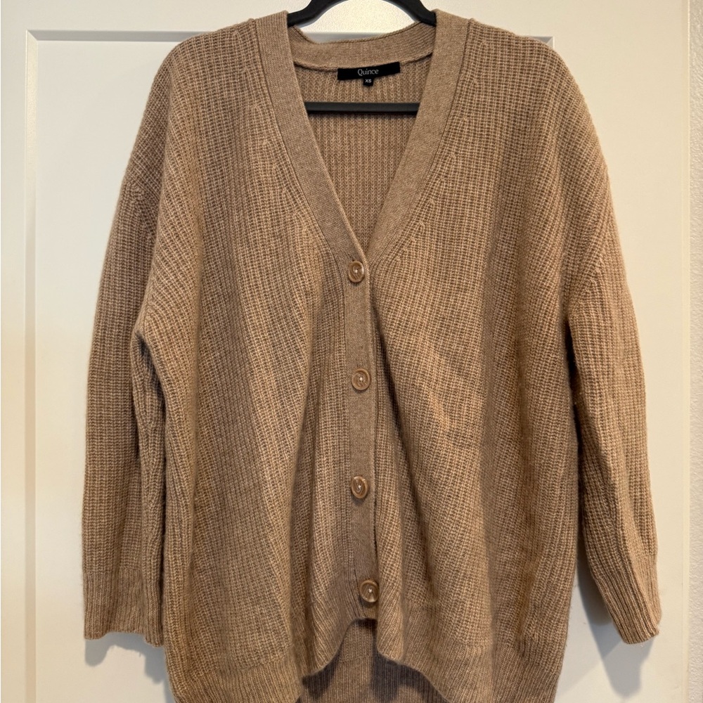 Quince Mongolian Cashmere Oversized Boyfriend Cardigan Oatmeal